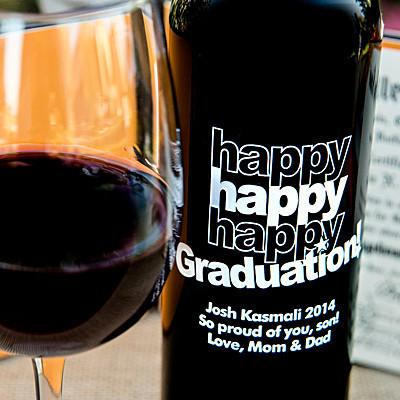 Triple Happy Graduation! Etched Wine