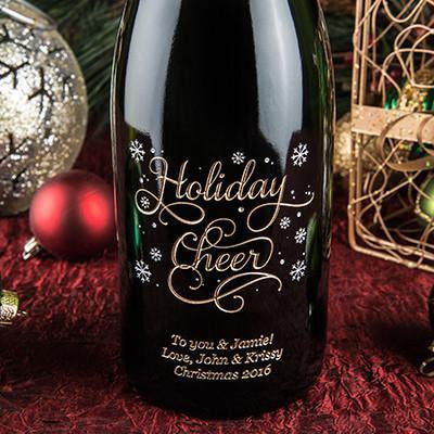 Joyful Holiday Cheer Etched Wine