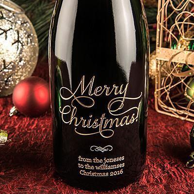 Joyful Merry Christmas Etched Wine