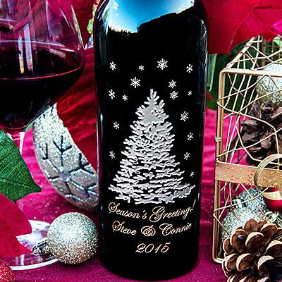Shimmering Tree in Winter Etched Wine