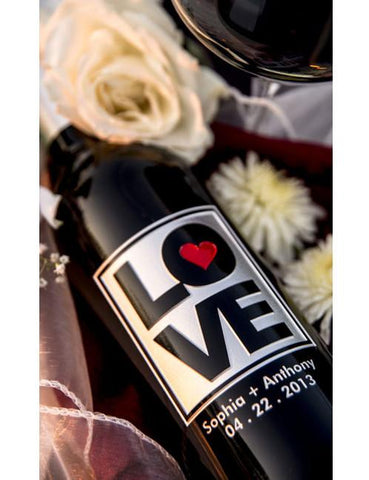 Love & Heart Etched Wine
