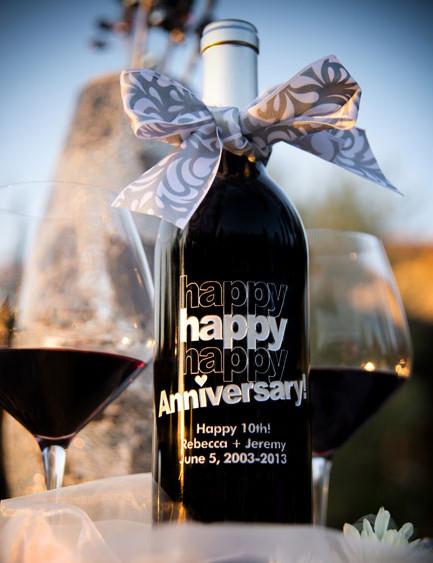 Happy Happy Happy Anniversary Etched Wine