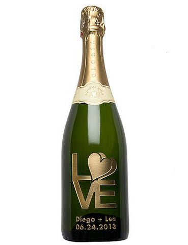 Love & Hearts Etched Wine