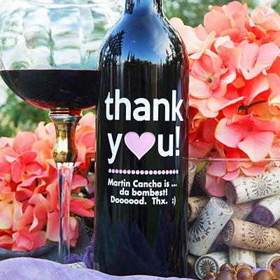Thank You Pink Heart Etched Wine